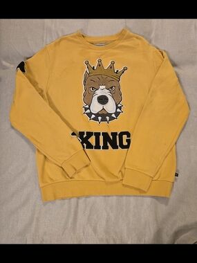 Top Gun Bulldog King Chenille Sweatshirt Men's Medium Yellow Graphic Crewneck Fl